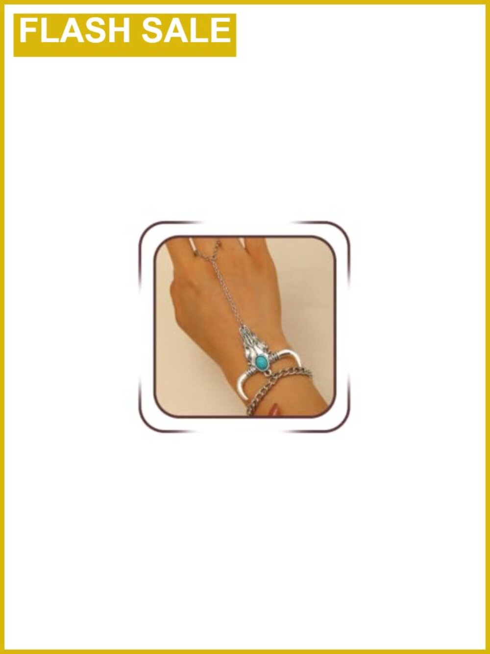 Boho Turquoise Cow Head Bracelet Ring Retro Silver Hand Chain Women Western